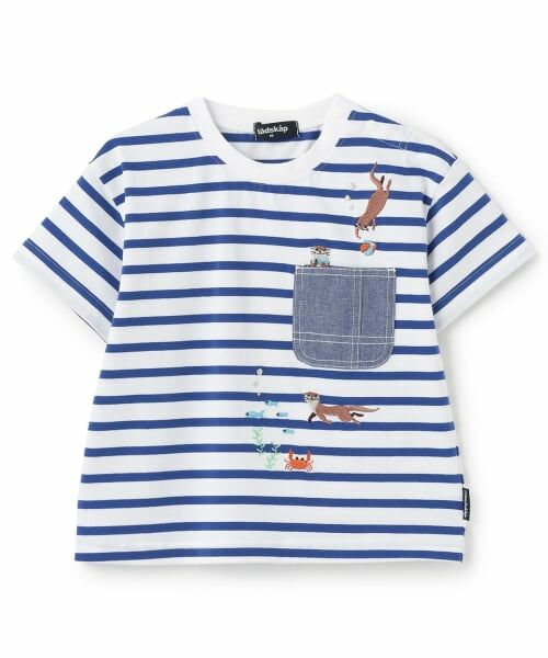 kladskap / クレードスコープ Tシャツ | カワウソ刺しゅうボーダー半袖Tシャツ（ブルー）