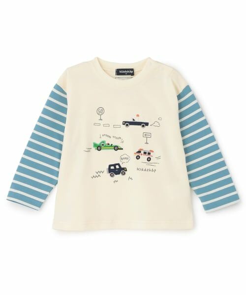 kladskap / クレードスコープ Tシャツ | 車アップリケ袖ボーダー長袖Tシャツ(アイボリー)