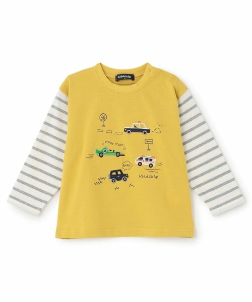 kladskap / クレードスコープ Tシャツ | 車アップリケ袖ボーダー長袖Tシャツ(カラシ)