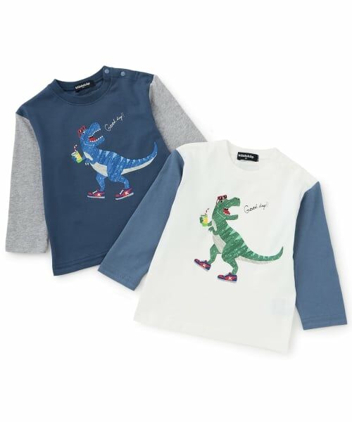 kladskap / クレードスコープ Tシャツ | ☆彡Good dayザウルス袖配色長袖Tシャツ | 詳細5