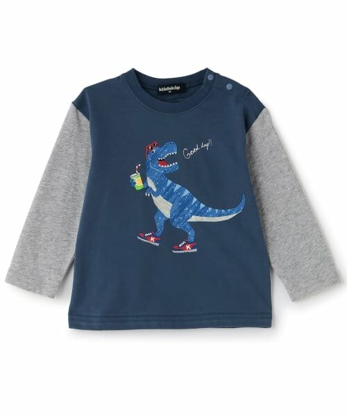 kladskap / クレードスコープ Tシャツ | ☆彡Good dayザウルス袖配色長袖Tシャツ(紺)