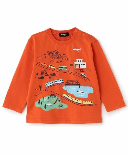 kladskap / クレードスコープ Tシャツ | ☆彡街と乗り物グラフィック長袖Tシャツ(赤)