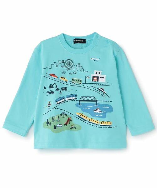 kladskap / クレードスコープ Tシャツ | ☆彡街と乗り物グラフィック長袖Tシャツ(ライト ブルー)