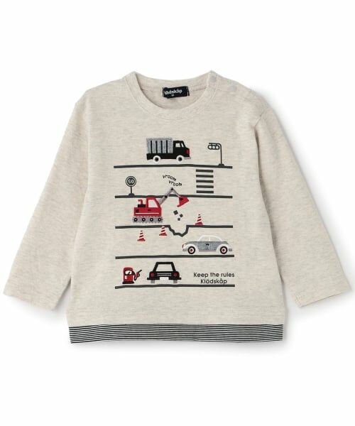kladskap / クレードスコープ Tシャツ | ☆彡乗り物×裾ボーダー長袖Tシャツ(オートミール)