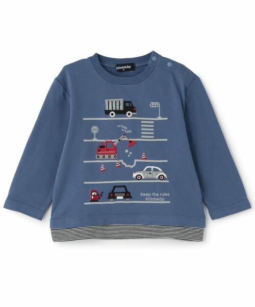 kladskap / クレードスコープ Tシャツ | ☆彡乗り物×裾ボーダー長袖Tシャツ(インク ブルー)
