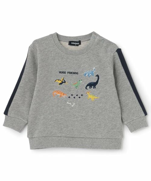 kladskap / クレードスコープ Tシャツ | ☆彡恐竜刺しゅう袖ライントレーナー(グレー)