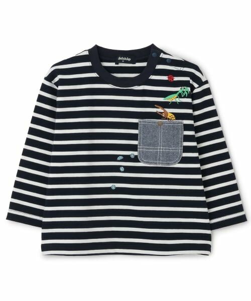 kladskap / クレードスコープ Tシャツ | ポケットから昆虫ボーダー長袖Tシャツ(紺)