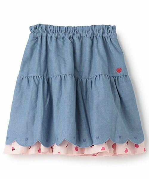 KP / ケーピー ミニ・ひざ丈スカート | ハート柄リバーシブルスカート(140cm)（ブルー）