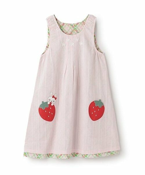 KP / ケーピー ミニ丈・ひざ丈ワンピース | いちご柄リバーシブルジャンパースカート（140cm)（ピンク）