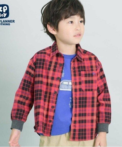 KP / ケーピー シャツ・ブラウス | KPBOY 先染めチェック長袖シャツ(90～150)（赤）