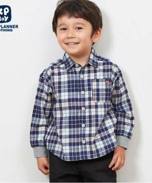 KP / ケーピー シャツ・ブラウス | KPBOY 先染めチェック長袖シャツ(90～150)（紺）