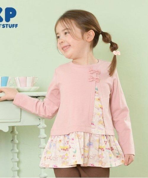 KP / ケーピー スウェット | KP うさぎスイーツ柄切り替え長袖チュニック(80～150)（ピンク）