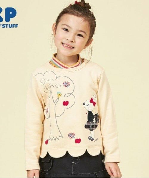 KP / ケーピー スウェット | KP うさぎりんごアップリケスカラップトレーナー(80～140)（アイボリー）
