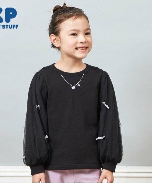 KP / ケーピー スウェット | KP リボンチュール袖トレーナー(100～150)（黒）