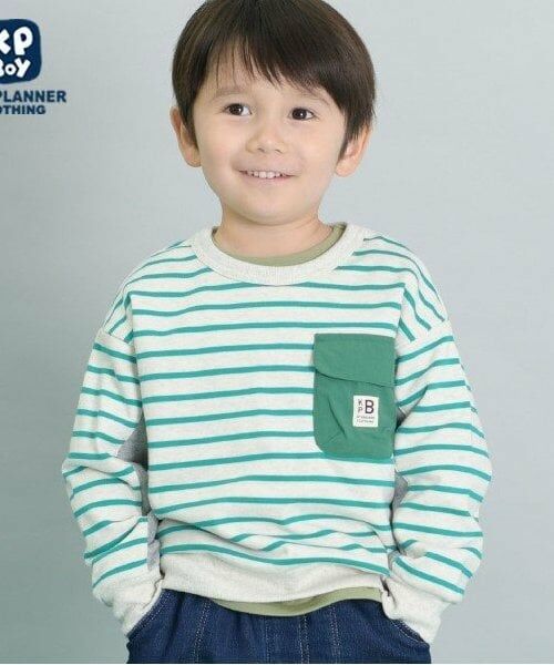 KP / ケーピー スウェット | KPBOY ミニ裏毛ポケット付きボーダートレーナー(90～160)（オートミール）
