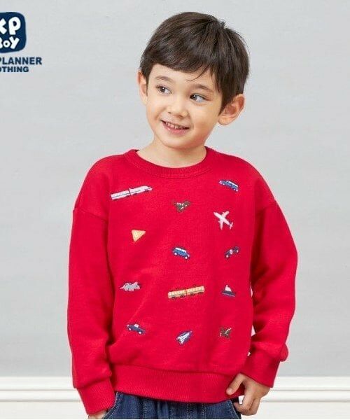 KP / ケーピー スウェット | KPBOY 乗り物恐竜刺しゅうの裏毛トレーナー(80～150)（赤）