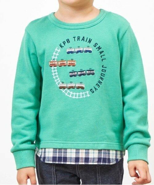 KP / ケーピー スウェット | KPBOY 電車刺しゅうの裾切り替え裏毛トレーナー(80～150) | 詳細12