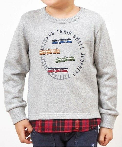 KP / ケーピー スウェット | KPBOY 電車刺しゅうの裾切り替え裏毛トレーナー(80～150) | 詳細15