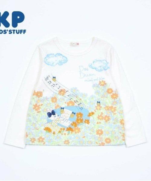 KP / ケーピー Tシャツ | KP お花柄パネル長袖Tシャツ(80～140)（オフ ホワイト）