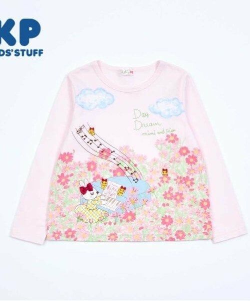 KP / ケーピー Tシャツ | KP お花柄パネル長袖Tシャツ(80～140)（ライト ピンク）