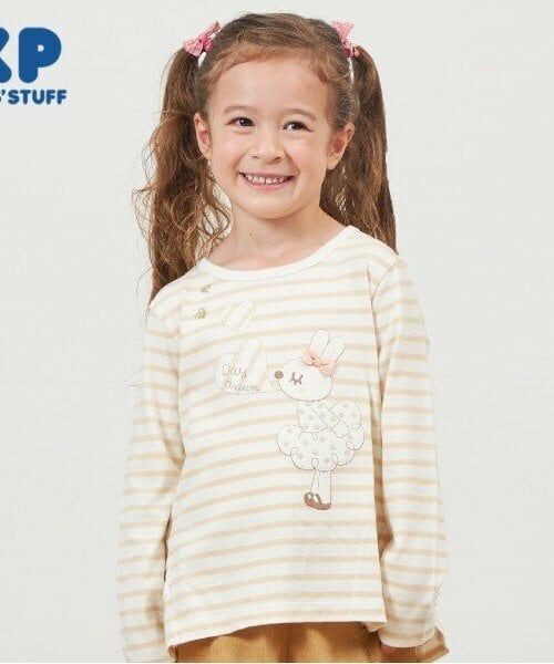 KP / ケーピー Tシャツ | KP うさぎアップリケ長袖Tシャツ(80～140)（ベージュ）
