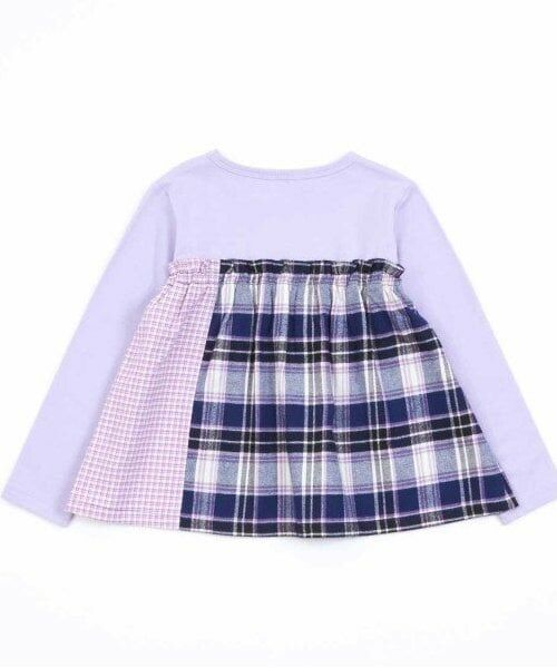 KP / ケーピー Tシャツ | KP チェック切り替えリボン付き長袖Tシャツ(80～150) | 詳細1