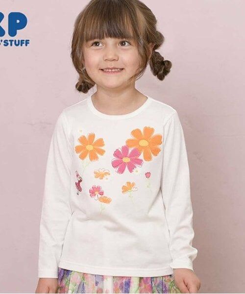 KP / ケーピー Tシャツ | KP コスモスアップリケ長袖Tシャツ(80～140)（オフ ホワイト）