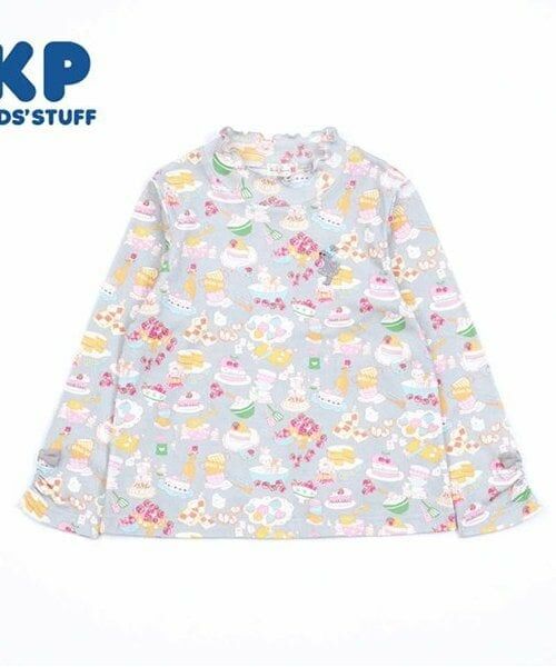 KP / ケーピー Tシャツ | KP パティシエうさぎ総柄長袖Tシャツ(80～140)（グレー）