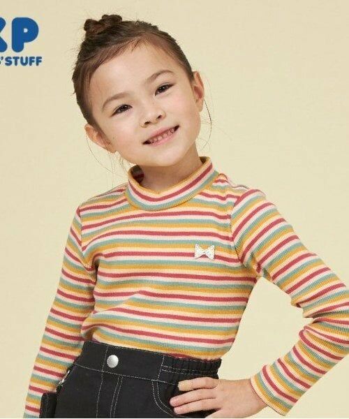 KP / ケーピー Tシャツ | KP マルチボーダー長袖Tシャツ(80～140)（オレンジ）