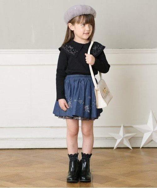 KP / ケーピー Tシャツ | KP ラメ刺しゅうビッグカラー長袖Tシャツ(90～160) | 詳細1