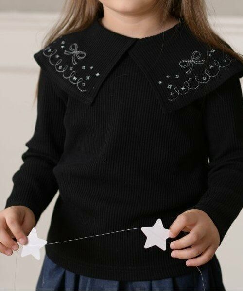 KP / ケーピー Tシャツ | KP ラメ刺しゅうビッグカラー長袖Tシャツ(90～160) | 詳細3