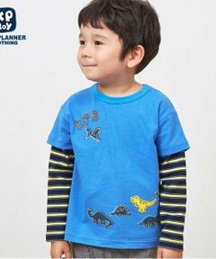 KP / ケーピー Tシャツ | KPBOY ボーダーと無地天竺のレイヤード風長袖Ｔシャツ(80～120)