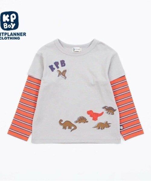 KP / ケーピー Tシャツ | KPBOY ボーダーと無地天竺のレイヤード風長袖Ｔシャツ(80～120)（グレー）