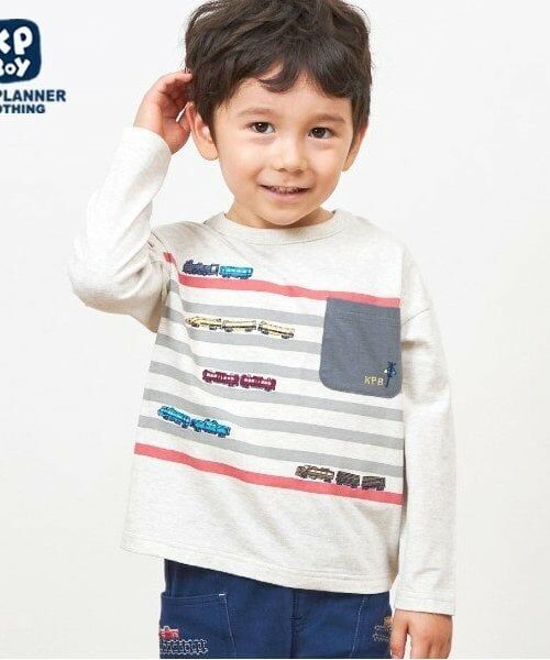 KP / ケーピー Tシャツ | KPBOY 日本製/電車モチーフの長袖Ｔシャツ(80～130)（オートミール）
