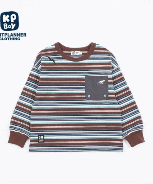 KP / ケーピー Tシャツ | KPBOY マルチボーダー長袖Ｔシャツ(90～150)（茶）