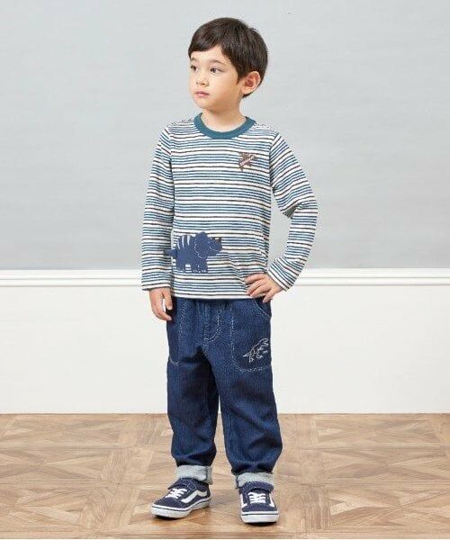 KP / ケーピー Tシャツ | KPBOY 恐竜のマルチボーダー長袖Ｔシャツ(80～120) | 詳細7