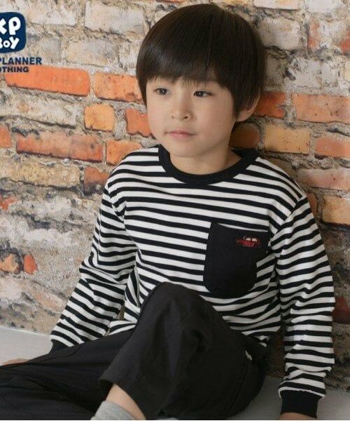 KP / ケーピー Tシャツ | KPBOY ボーダー長袖Ｔシャツ(90～160)（黒）