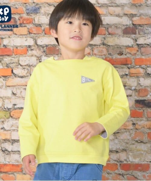 KP / ケーピー Tシャツ | KPBOY ボートネック袖折り返し長袖Tシャツ(100～160)（黄）