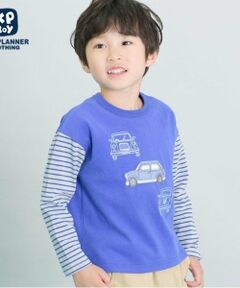 KP / ケーピー Tシャツ | KPBOY 車モチーフの袖ボーダー長袖Ｔシャツ(80～140)