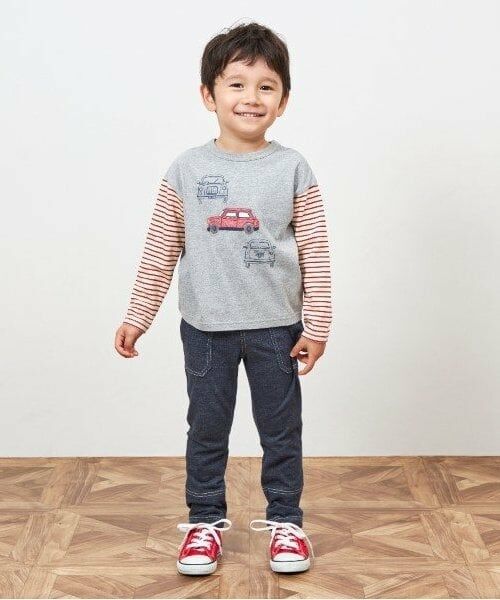 KP / ケーピー Tシャツ | KPBOY 車モチーフの袖ボーダー長袖Ｔシャツ(80～140) | 詳細5