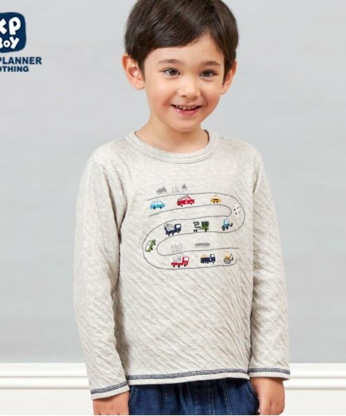 KP / ケーピー Tシャツ | KPBOY 日本製/車モチーフオーガニック接結長袖Ｔシャツ(80～150)（シロ杢）