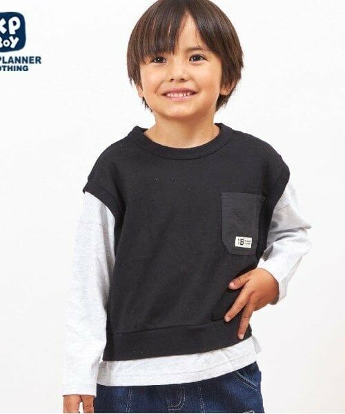KP / ケーピー Tシャツ | KPBOY ベスト重ね着風Tシャツ(110～160)（黒）