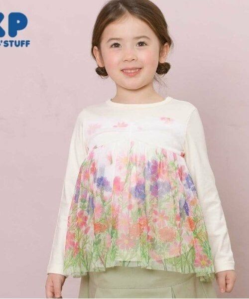KP / ケーピー Tシャツ | KP 花柄チュールレイヤードチュニック(80～150)（オフ ホワイト）