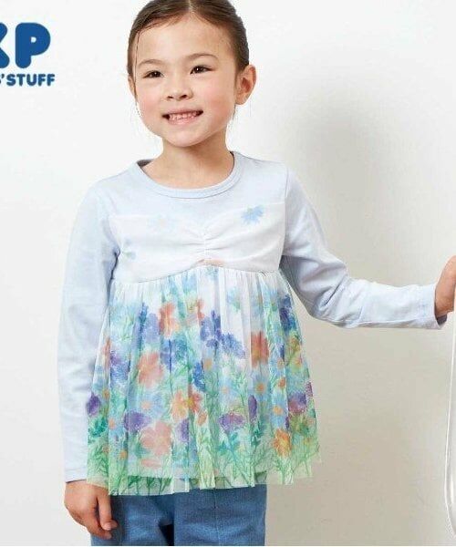 KP / ケーピー Tシャツ | KP 花柄チュールレイヤードチュニック(80～150)（サックス）