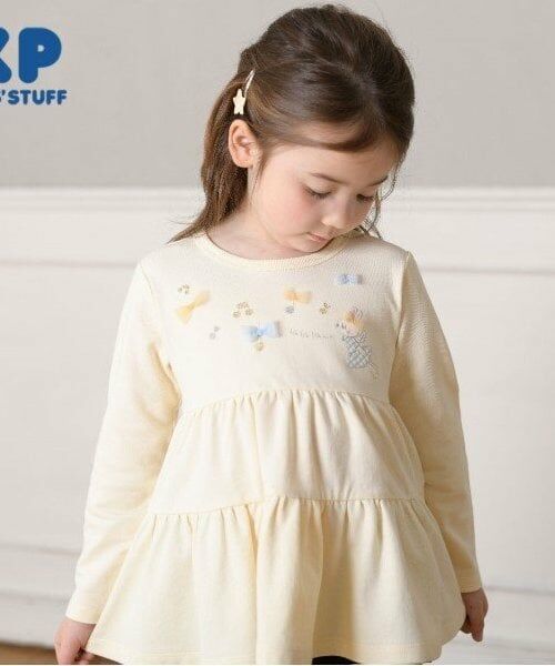 KP / ケーピー Tシャツ | KP うさぎ刺しゅうティアードチュニック(80～140)（クリーム）