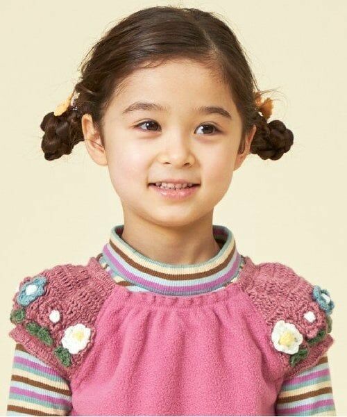 KP / ケーピー ダウンジャケット・ベスト | KP 編み花付き袖ニットフリースベスト(80～130) | 詳細11