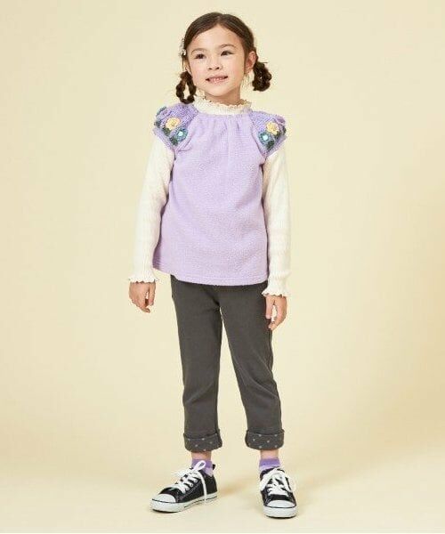 KP / ケーピー ダウンジャケット・ベスト | KP 編み花付き袖ニットフリースベスト(80～130) | 詳細14