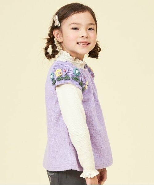 KP / ケーピー ダウンジャケット・ベスト | KP 編み花付き袖ニットフリースベスト(80～130) | 詳細15