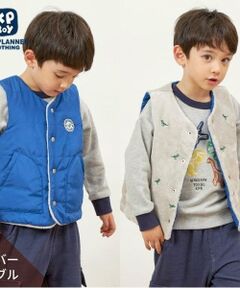 KP / ケーピー ダウンジャケット・ベスト | KPBOY 恐竜リバーシブル裏ボア中綿ベスト(80～130)