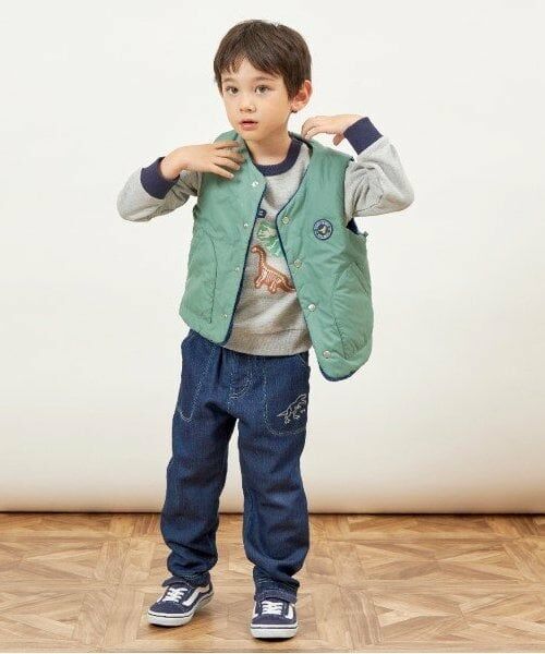 KP / ケーピー ダウンジャケット・ベスト | KPBOY 恐竜リバーシブル裏ボア中綿ベスト(80～130) | 詳細1